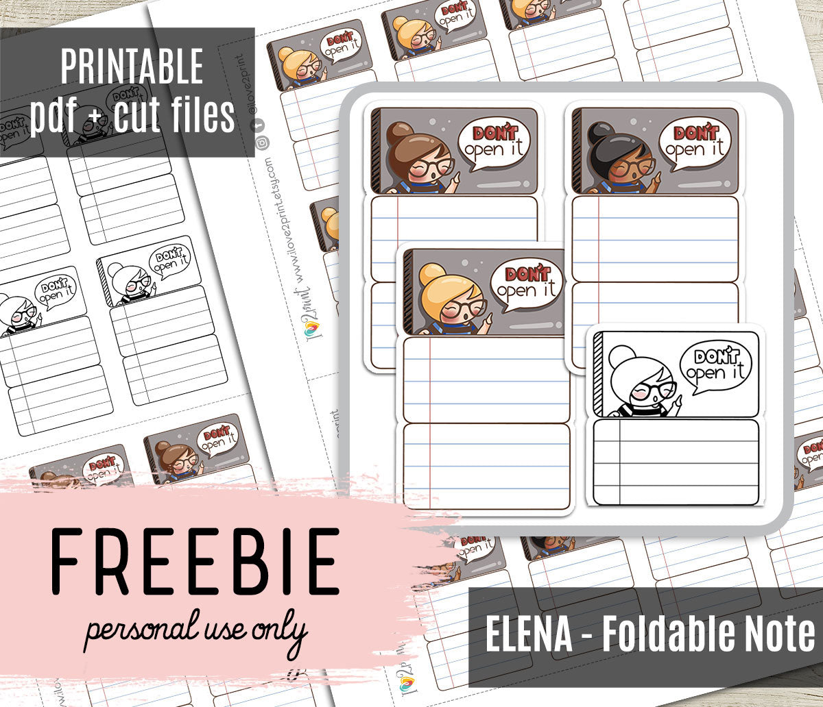 FREEBIE – Elena Foldable Notes – Printable Planner Stickers – PDF + Cut Files – Instant Download