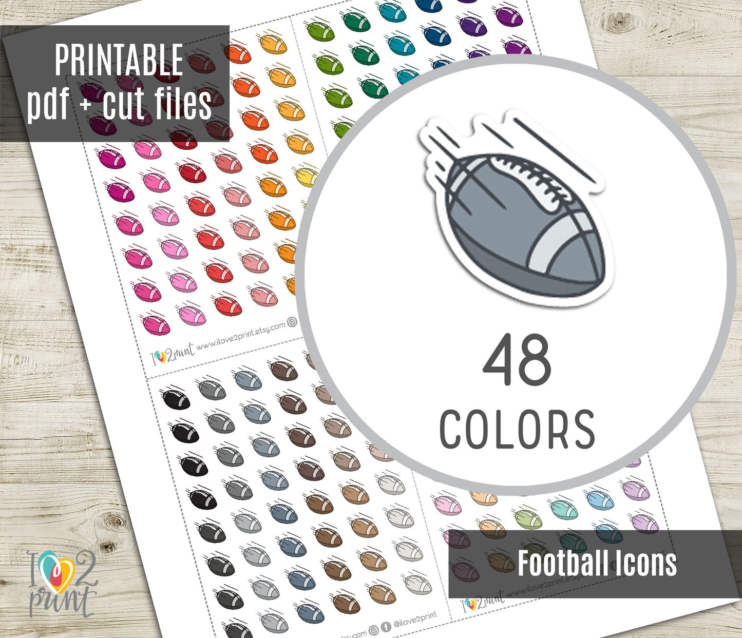 Football Icon Stickers - Functional Printable Stickers - PDF & Cut Files