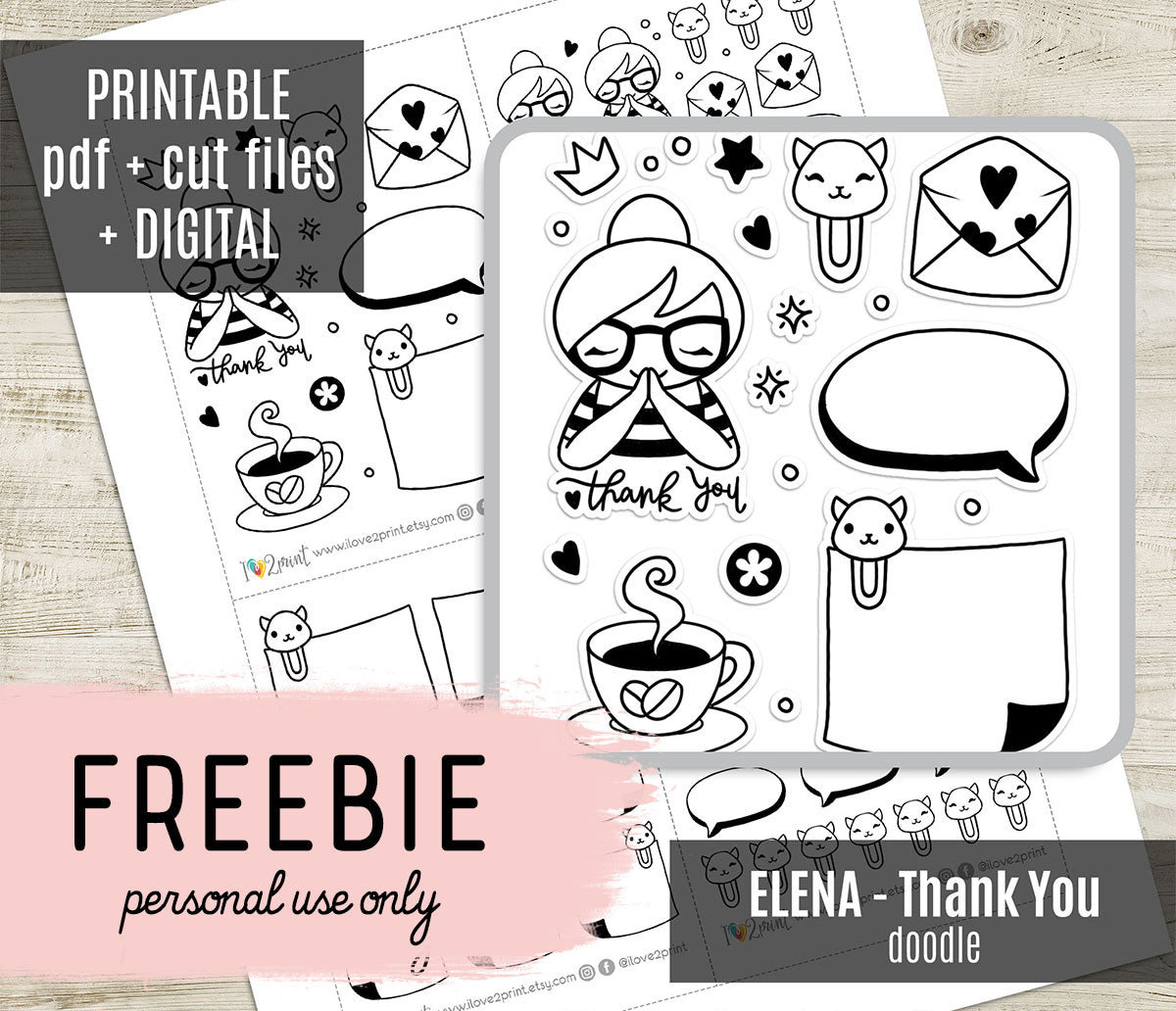 FREEBIE Elena Thanks you - Printable Planner Stickers - Pdf & Cut Files