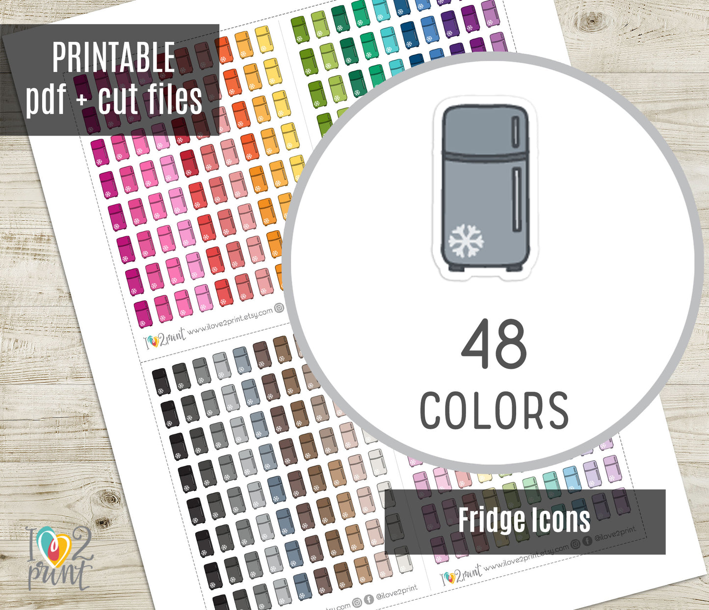 Fridge Icon Stickers - Functional Printable Stickers - PDF & Cut Files