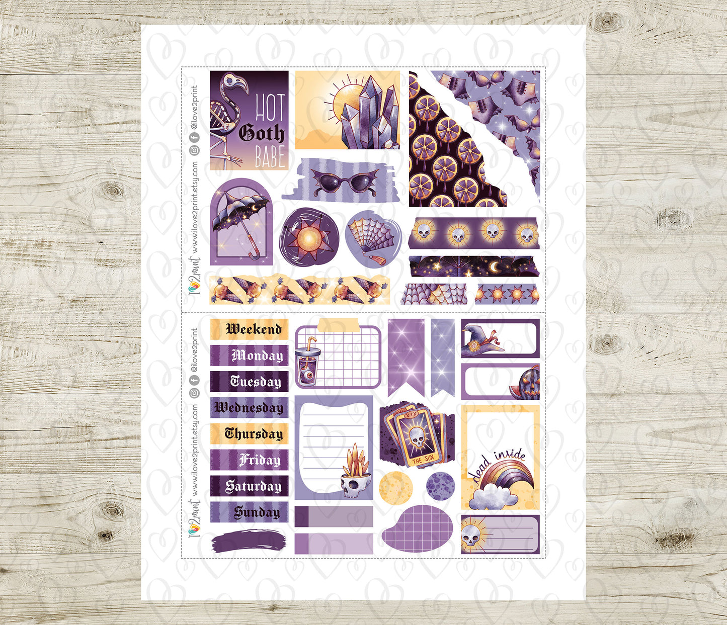 Summer Goth Journal Stickers - Printable PDF & Cut Files