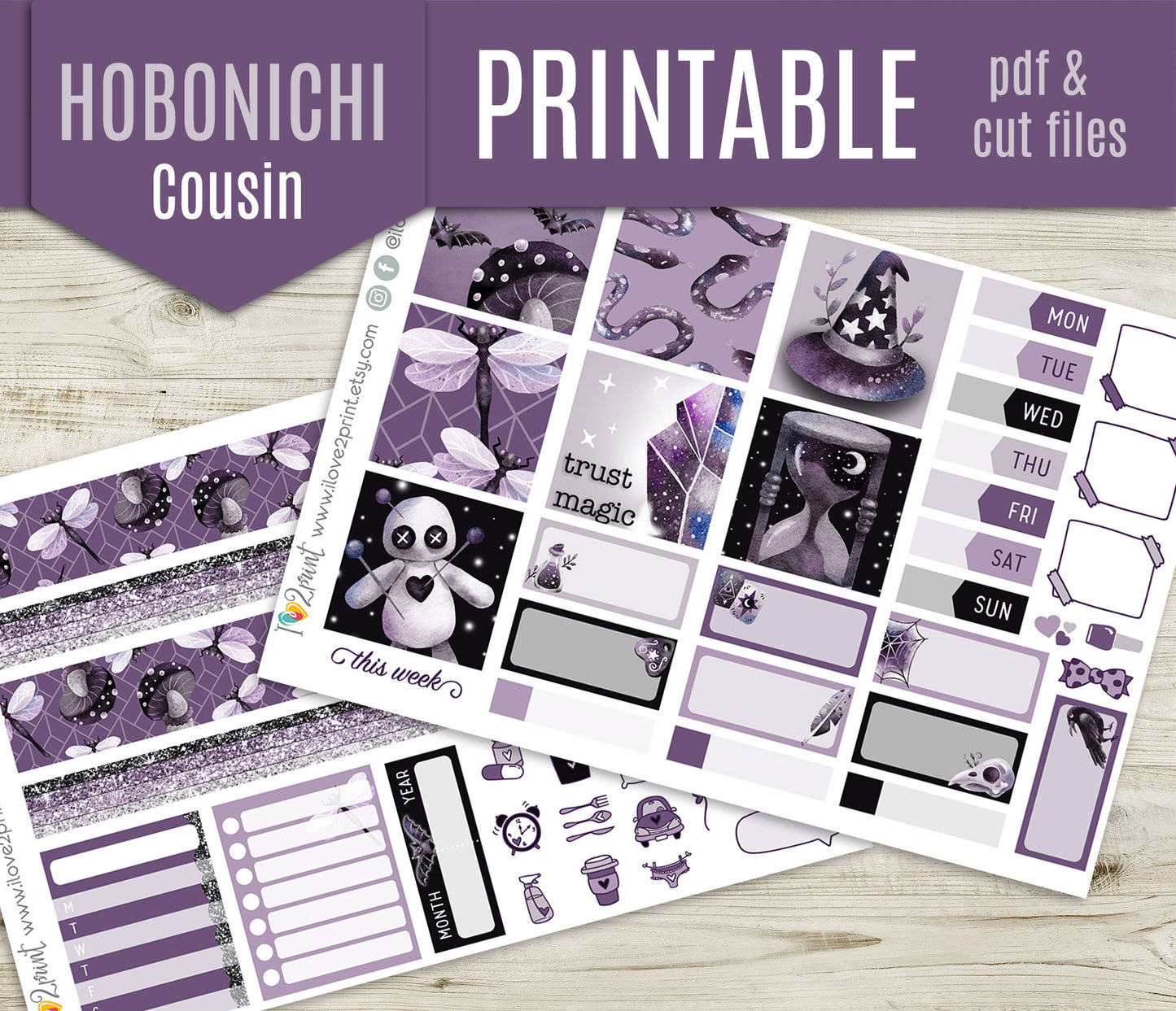 Gothic Life Stickers - Hobonichi Cousin - Printable PDF & Cut Files