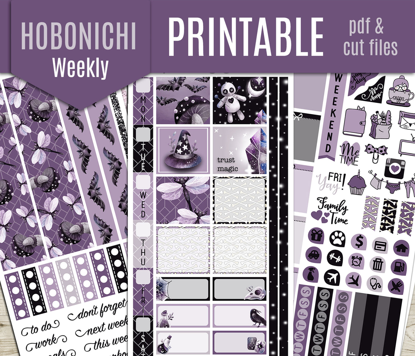 Gothic Life Stickers - Hobonichi Weeks - Printable PDF & Cut Files