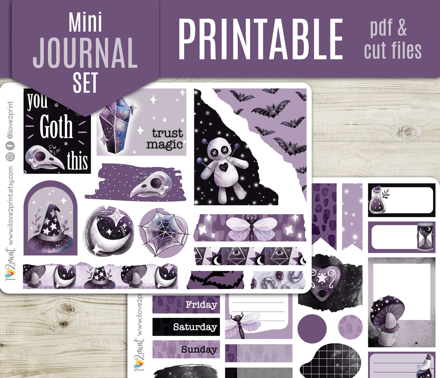 Gothic Life Journal Stickers - Printable PDF & Cut Files