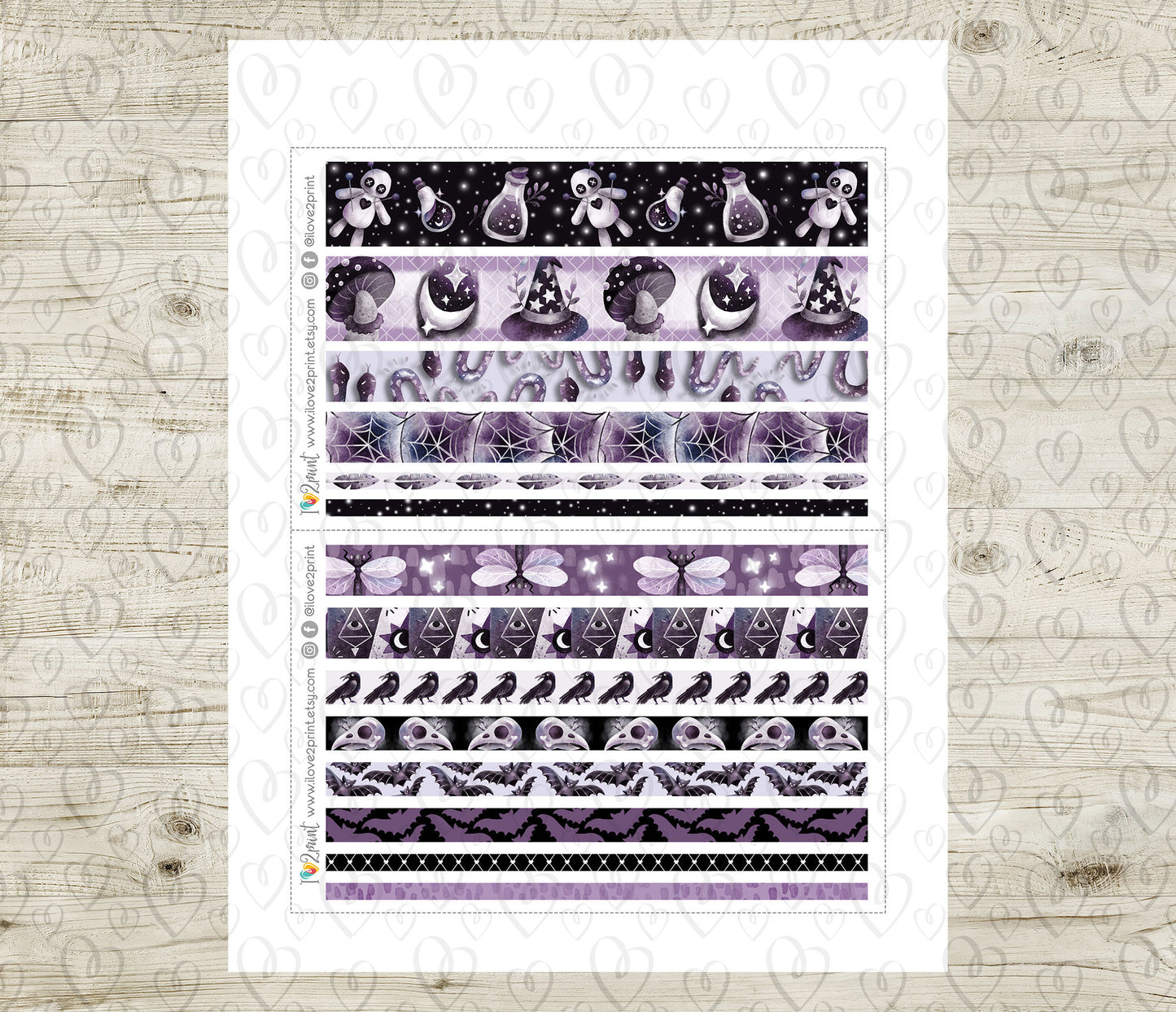 Gothic Life Washi Tape Stickers - Printable PDF & Cut Files