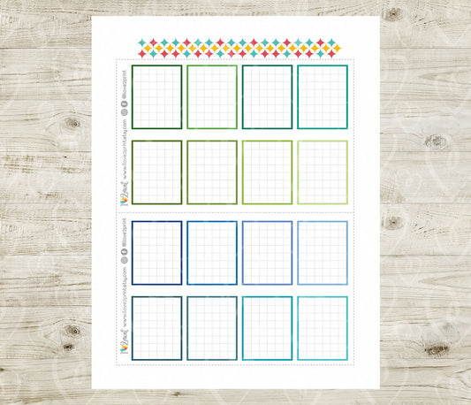 Printable Grid Colorful Full Box Planner Stickers - PDF & Cut Files