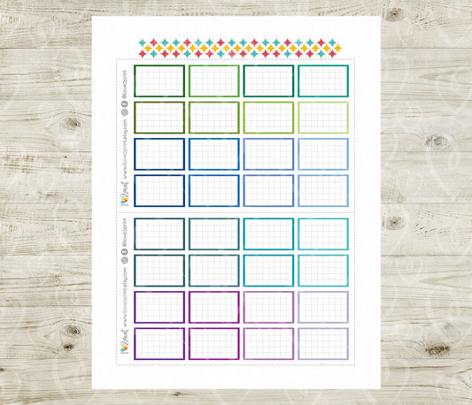 Printable Grid Colorful Half Box Planner Stickers - PDF & Cut Files