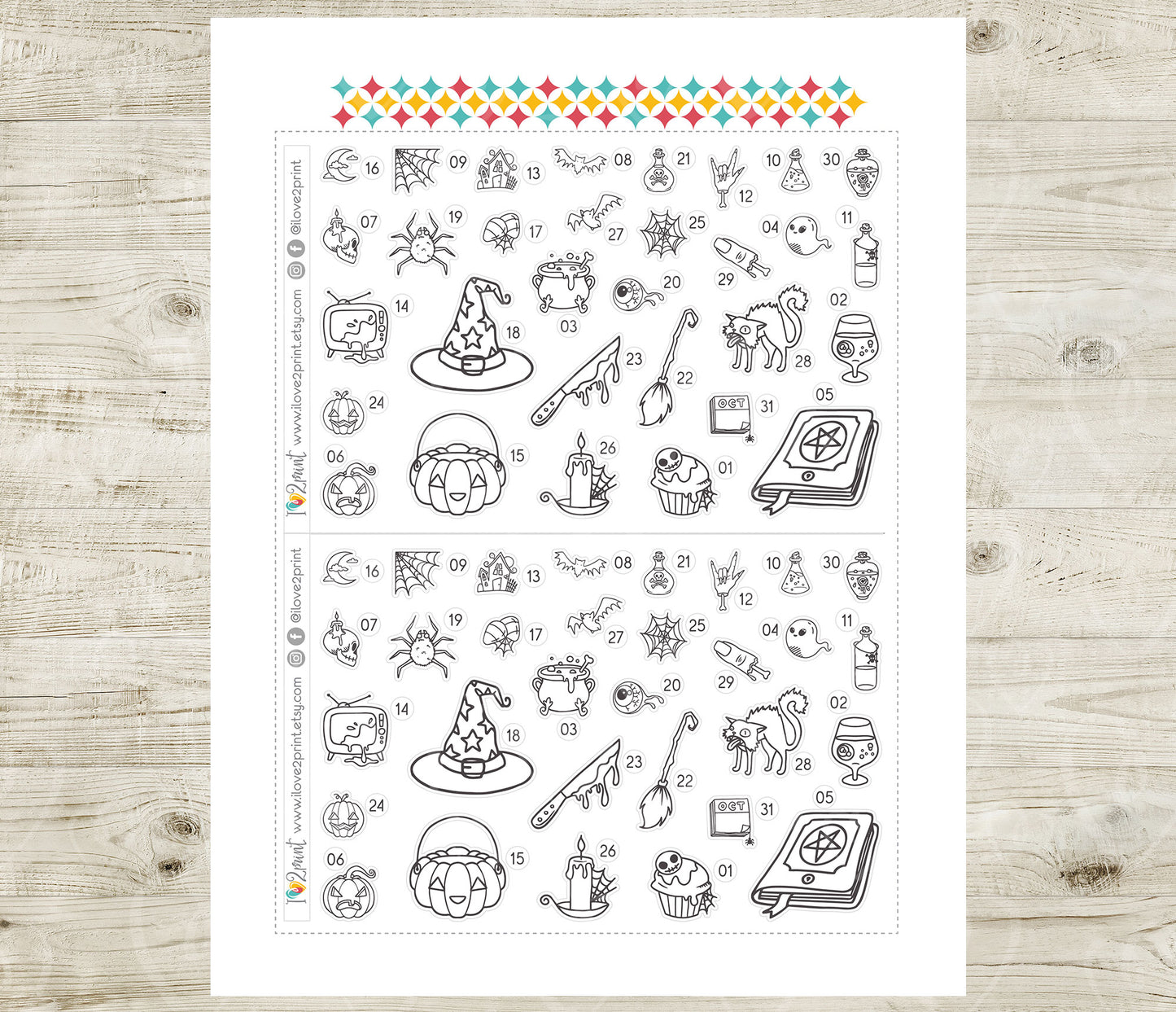 Halloween Advent Calendar Coloring Printable | Countdown Stickers | Instant Download PDF & Cut Files