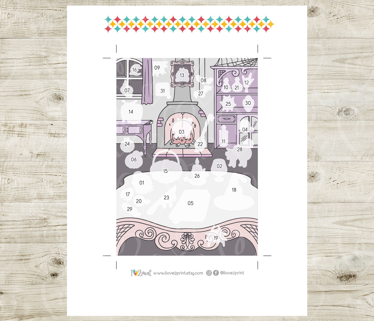 Halloween Advent Calendar Printable | Purple Colors Countdown Stickers | Instant Download PDF & Cut Files