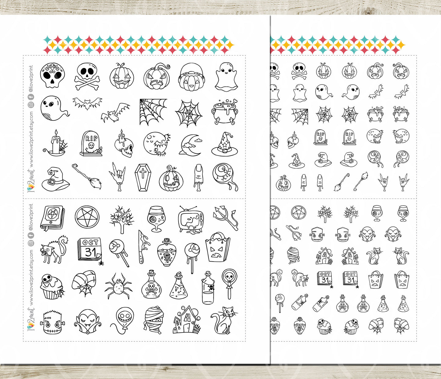 50 Halloween Stamp Icons | Printable Planner Stickers | Spooky Digital Stamps | PDF & Cut Files