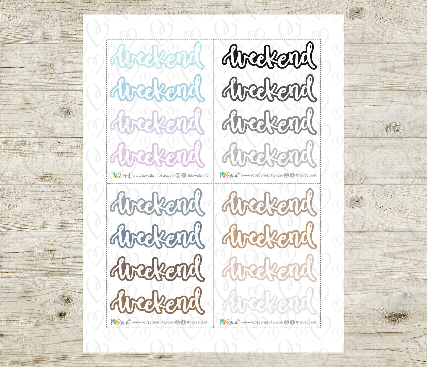 Handlettered Weekend Colored Background Printable Stickers | Bold Blocks | PDF Cut Files