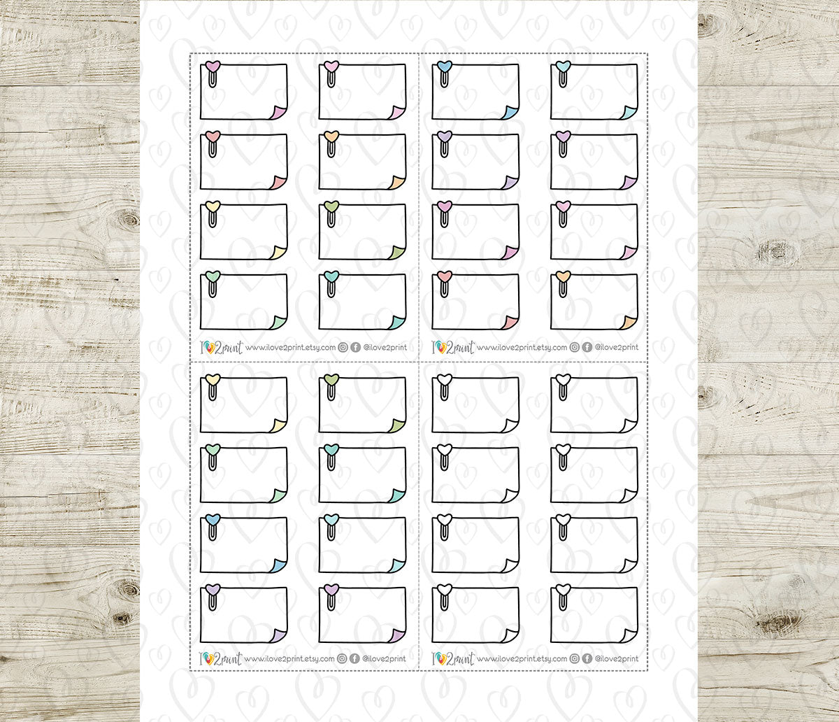 Heart Clip Sticky Note Printable Planner Stickers – Fun & Functional Set – Instant Download