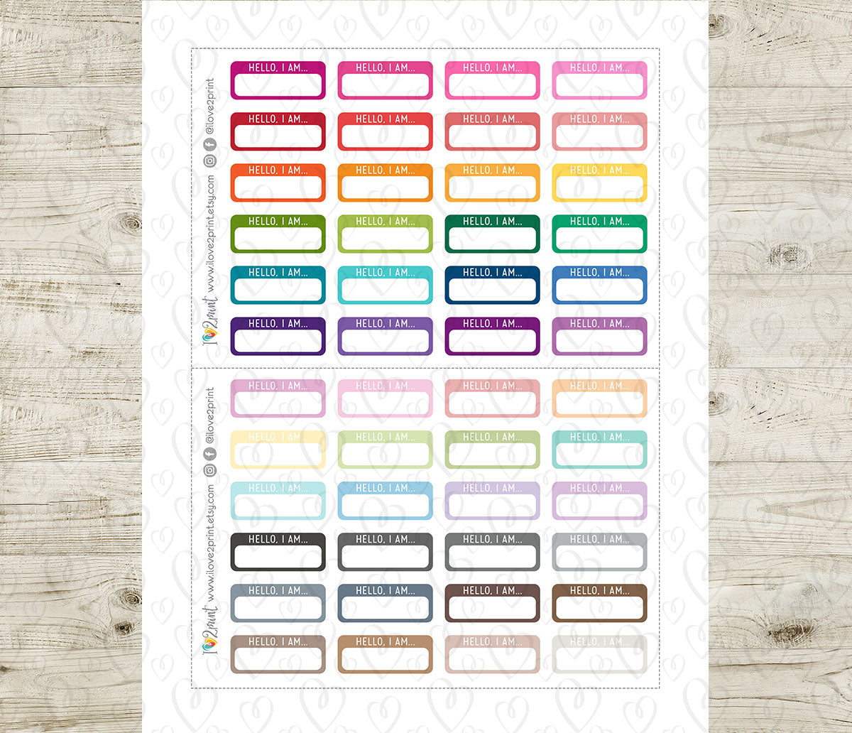 FREEBIE "Hello, I am" Labels - Printable Planner Stickers - Pdf & Cut Files