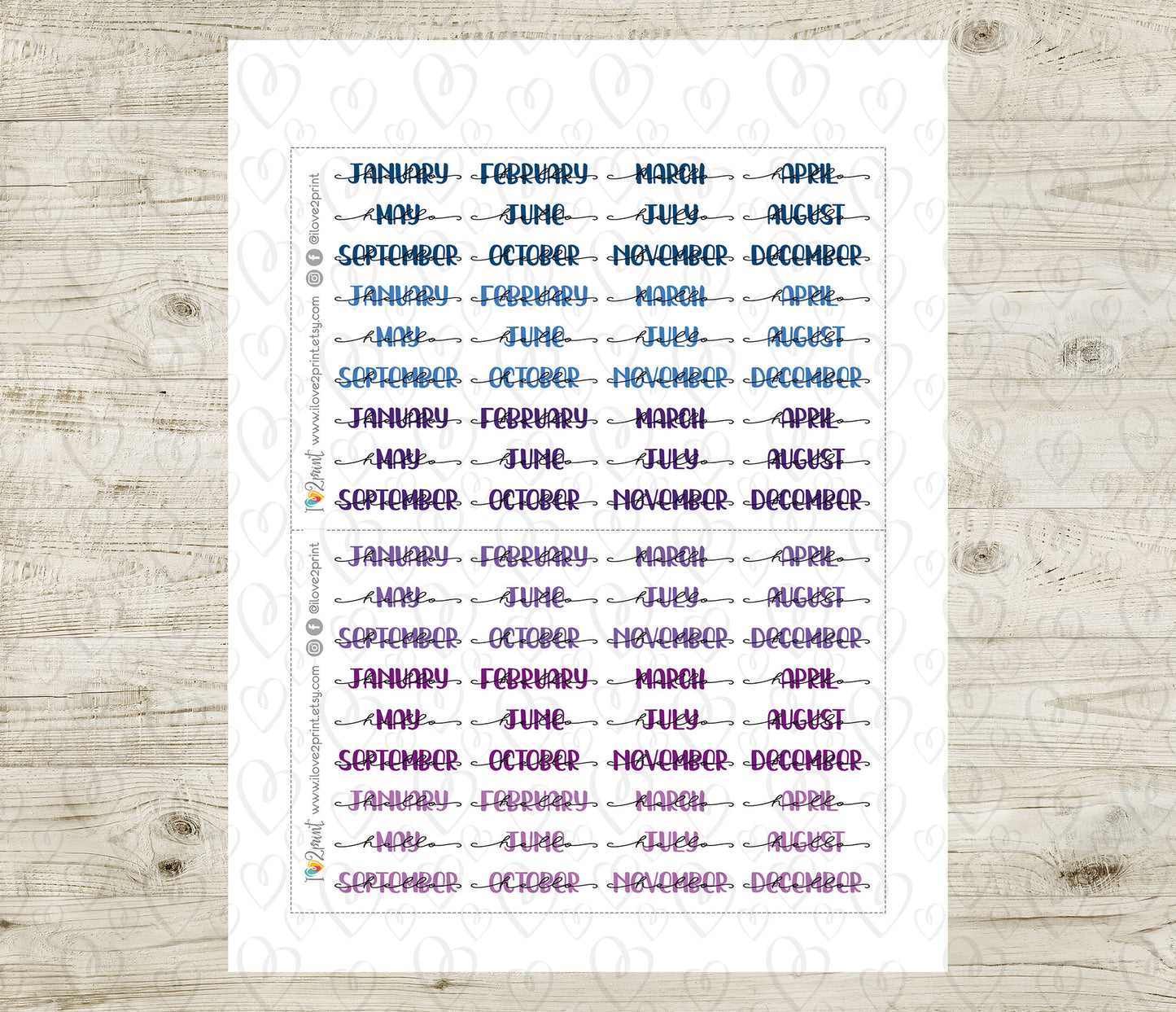 Hello Months Handlettered Stickers - Printable Month Banner - PDF & Cut Files