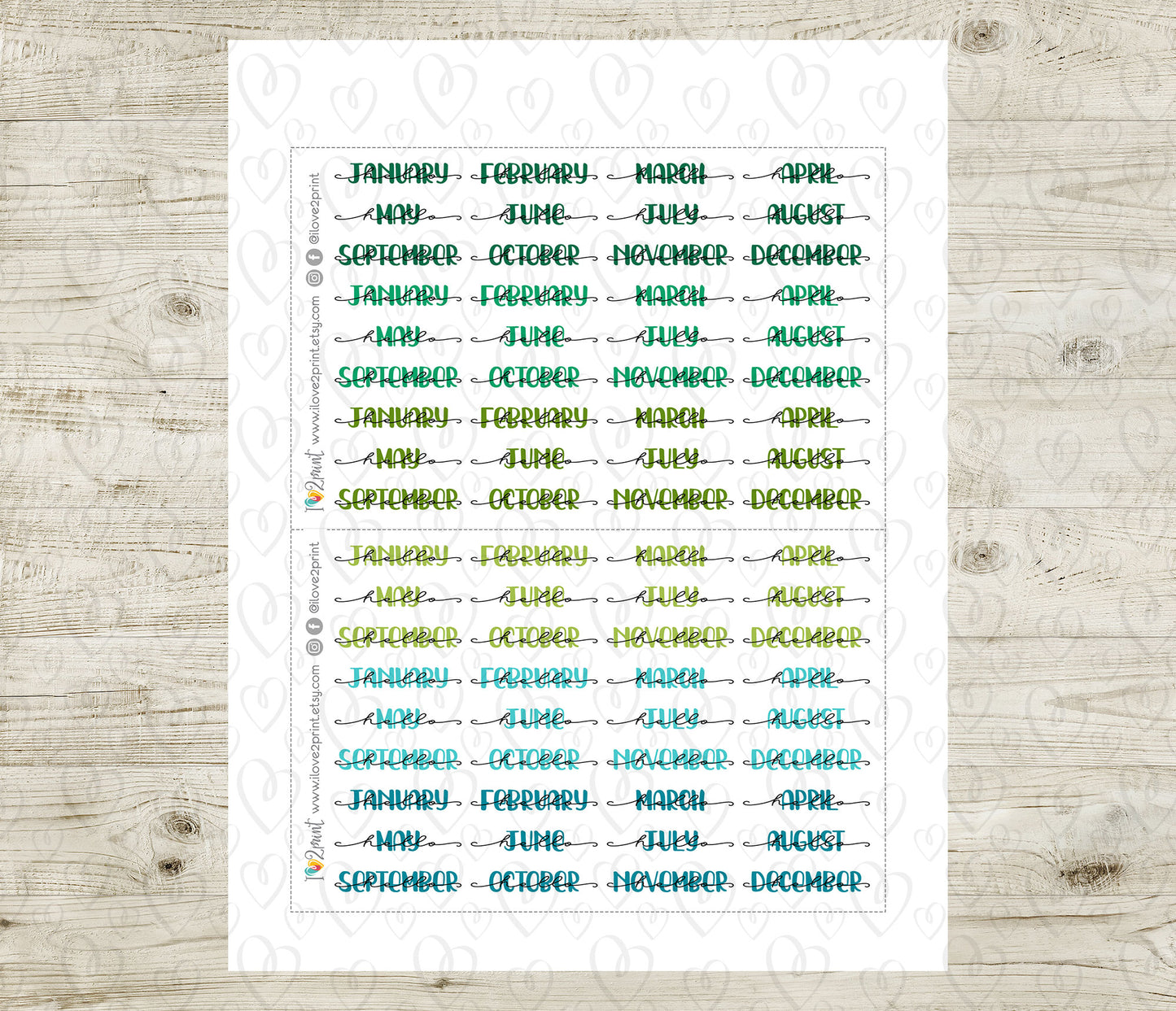 Hello Months Handlettered Stickers - Printable Month Banner - PDF & Cut Files