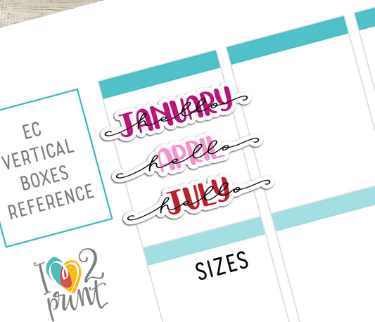 Mixed Hello Months Handlettered Stickers - Printable Month Banner - PDF & Cut Files