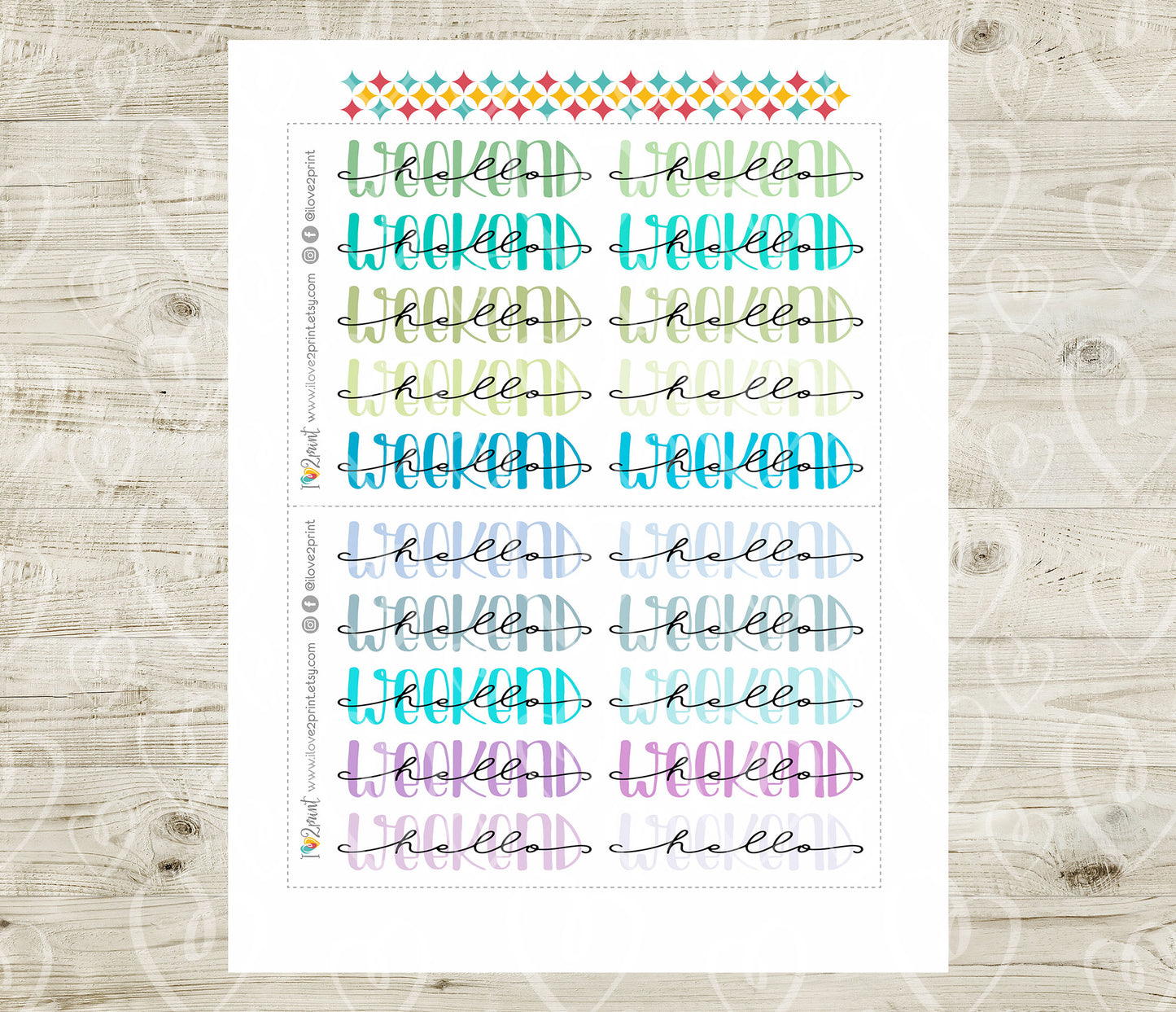 Hello Weekend Handlettered Stickers - Printable Weekend Banner Words - PDF & Cut Files