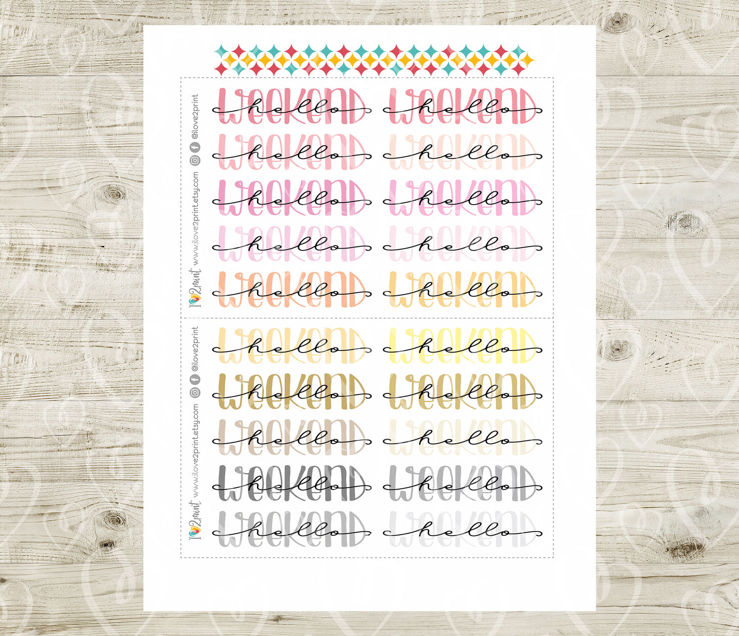 Hello Weekend Handlettered Stickers - Printable Weekend Banner Words - PDF & Cut Files