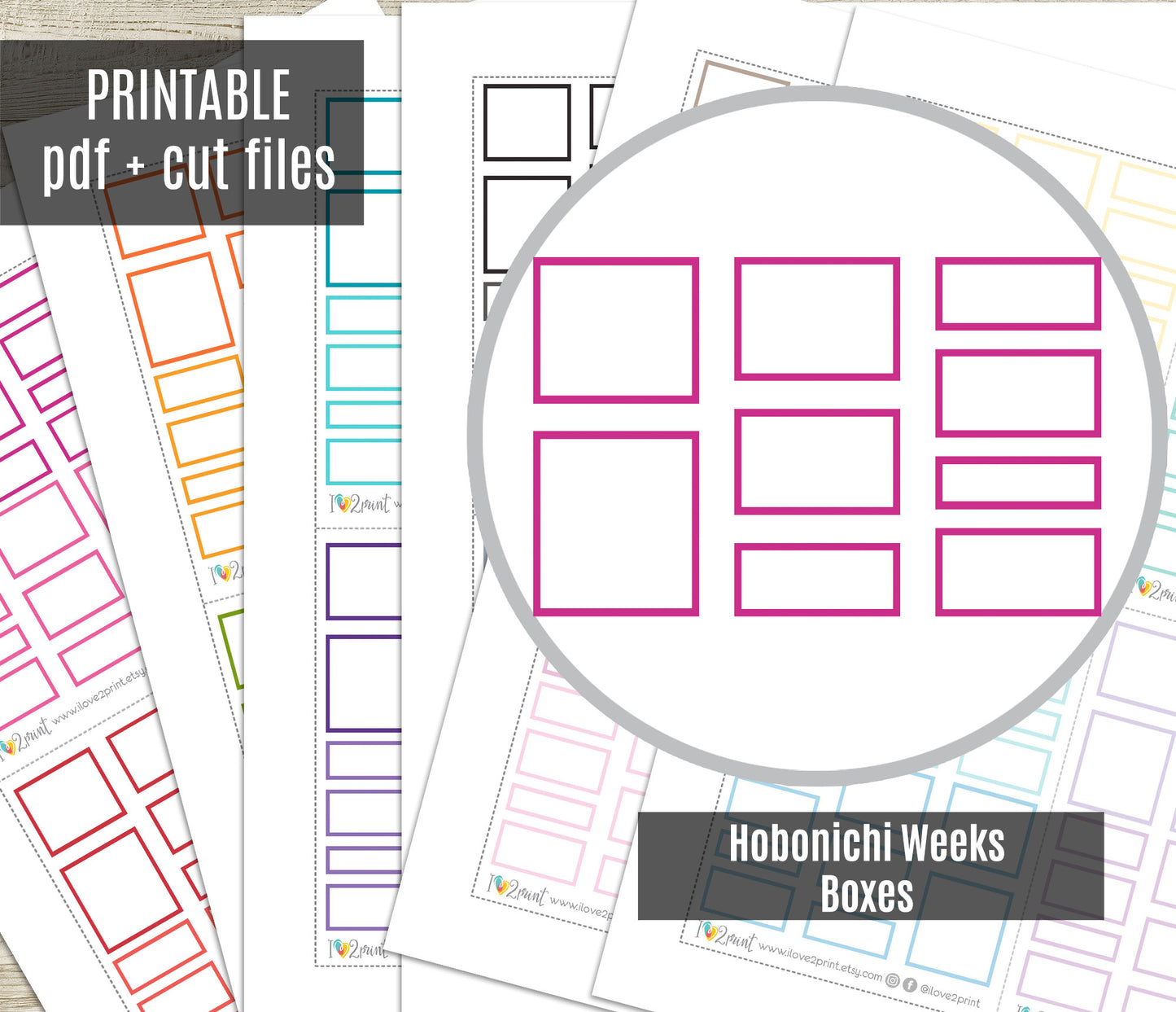 Hobonichi Cousin Mixed Blank Boxes Printable Stickers Set – BUNDLE Functional & Decorative Overlays – PDF + Cut Files