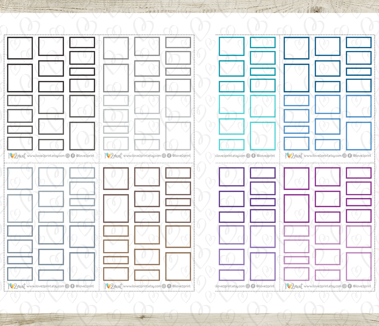 Hobonichi Weeks Mixed Blank Boxes Printable Stickers Set – BUNDLE Functional & Decorative Overlays – PDF + Cut Files