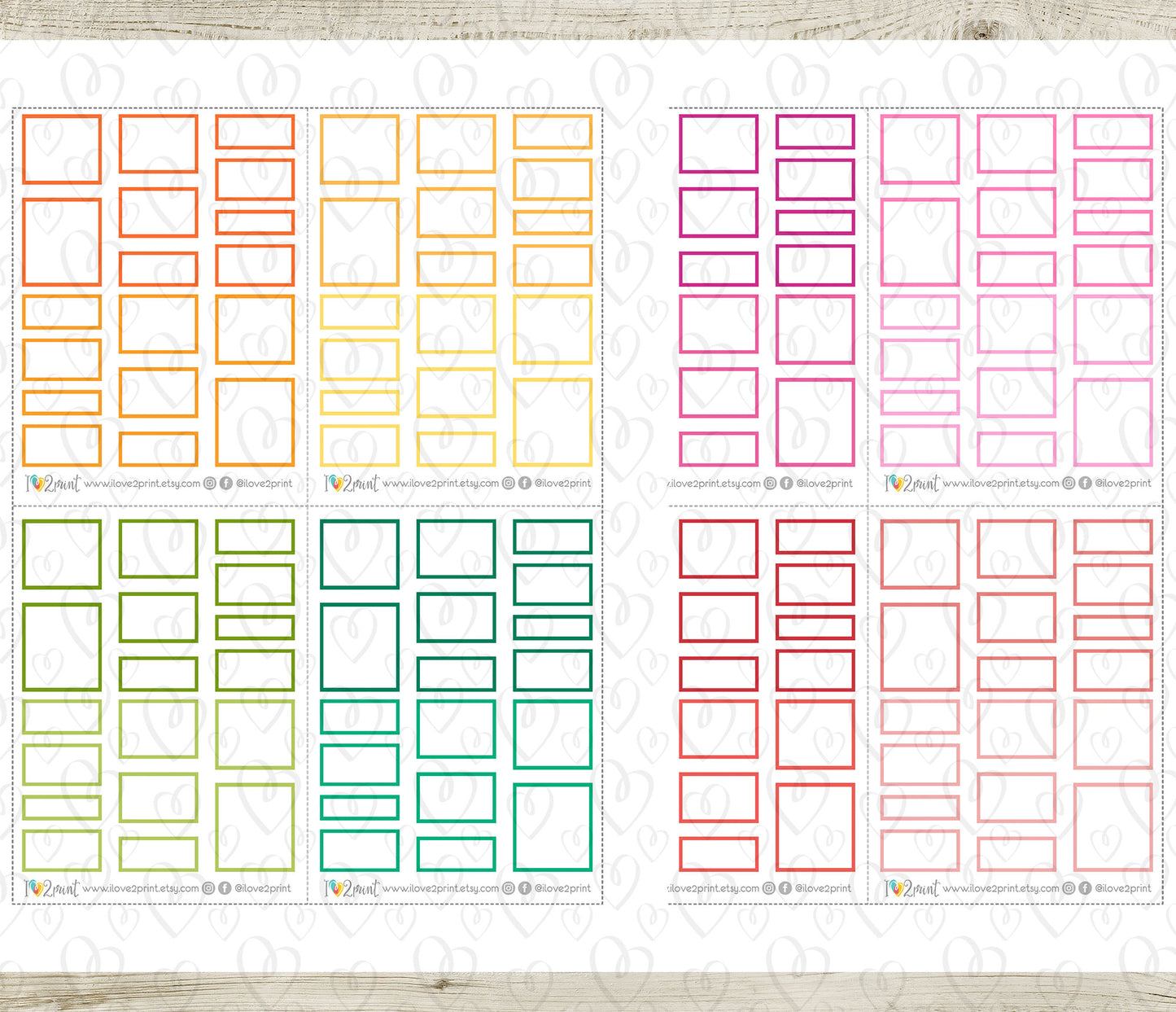 Hobonichi Weeks Mixed Blank Boxes Printable Stickers Set – BUNDLE Functional & Decorative Overlays – PDF + Cut Files