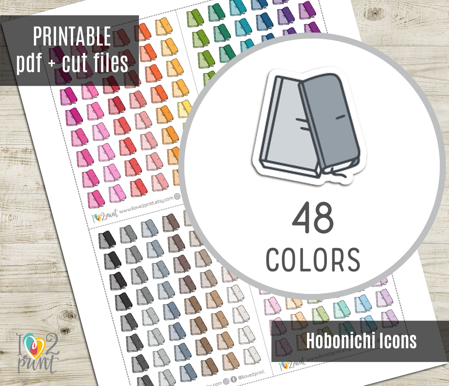 Hobonichi Icon Stickers - Functional Printable Stickers - PDF & Cut Files