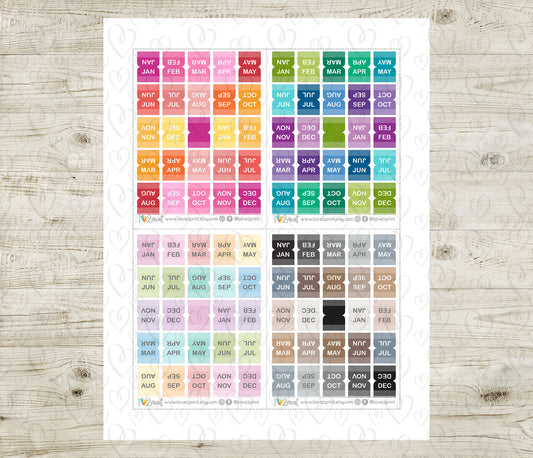 Hobonichi Month Index Tabs - Colorful Printable Planner Stickers - PDF & Cut Files