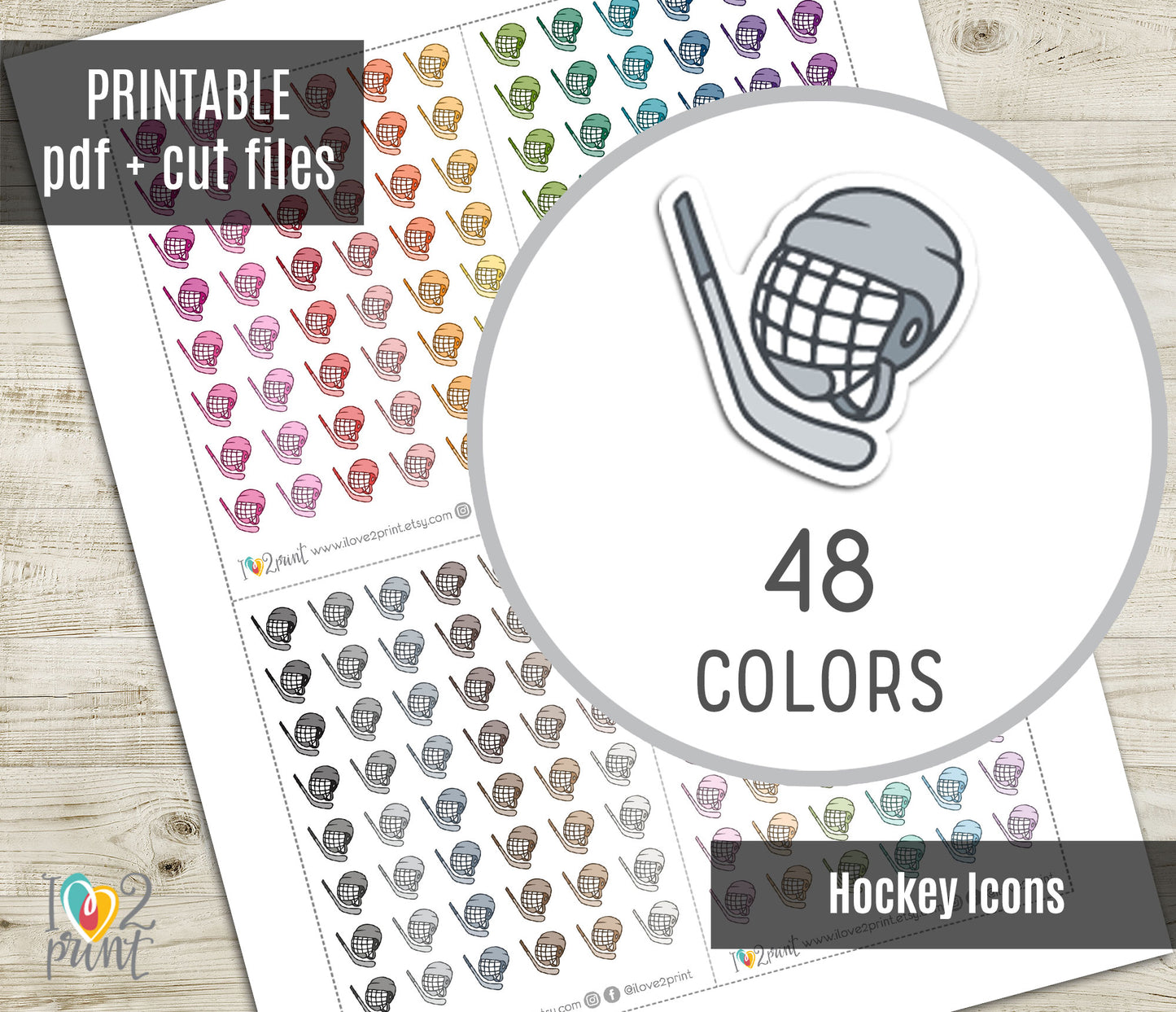Hockey Icon Stickers - Functional Printable Stickers - PDF & Cut Files