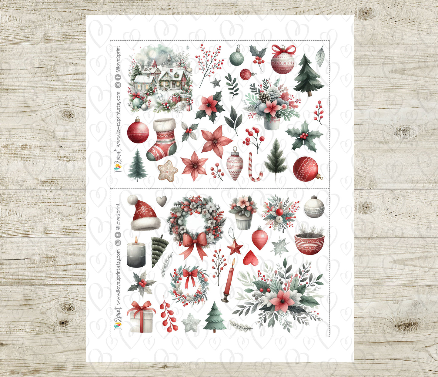 Holidays Flowers – Christmas Decorative Stickers – Printable PDF & Cut Files