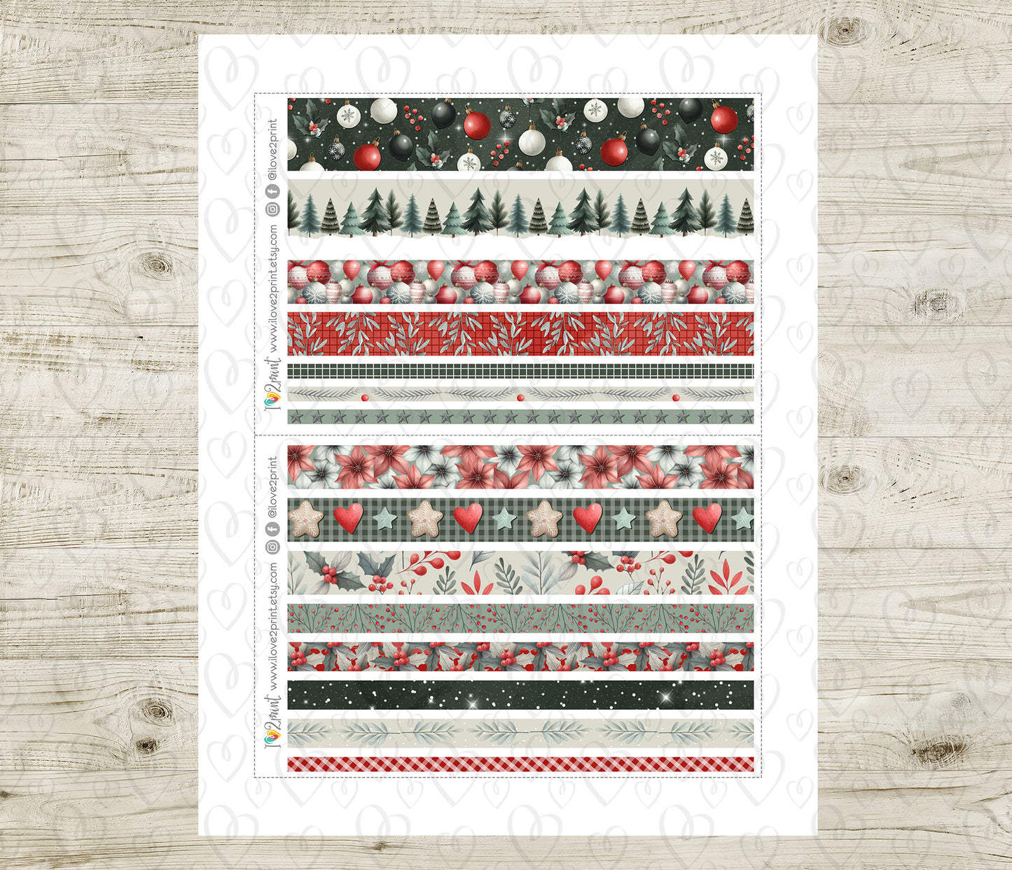 Holidays Flowers Strips Set | Christmas Planner Washi Tape | Printable & Cut Files