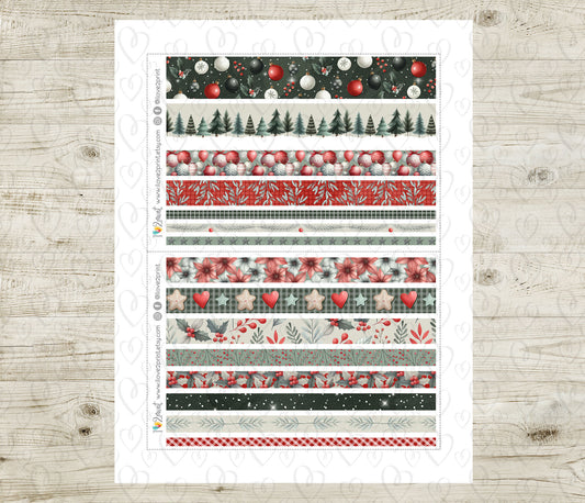 Holidays Flowers Strips Set | Christmas Planner Washi Tape | Printable & Cut Files