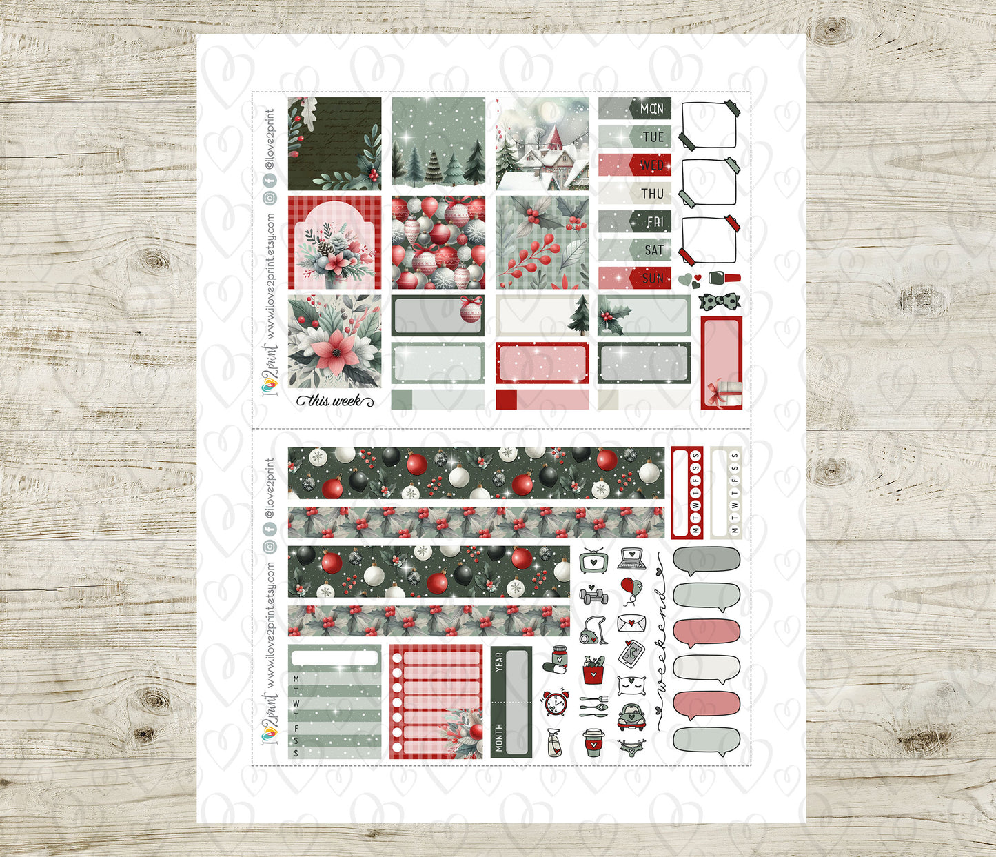 Holidays Flowers Cousin Weekly Kit | Christmas Planner Stickers | A5 Printable & Cut Files