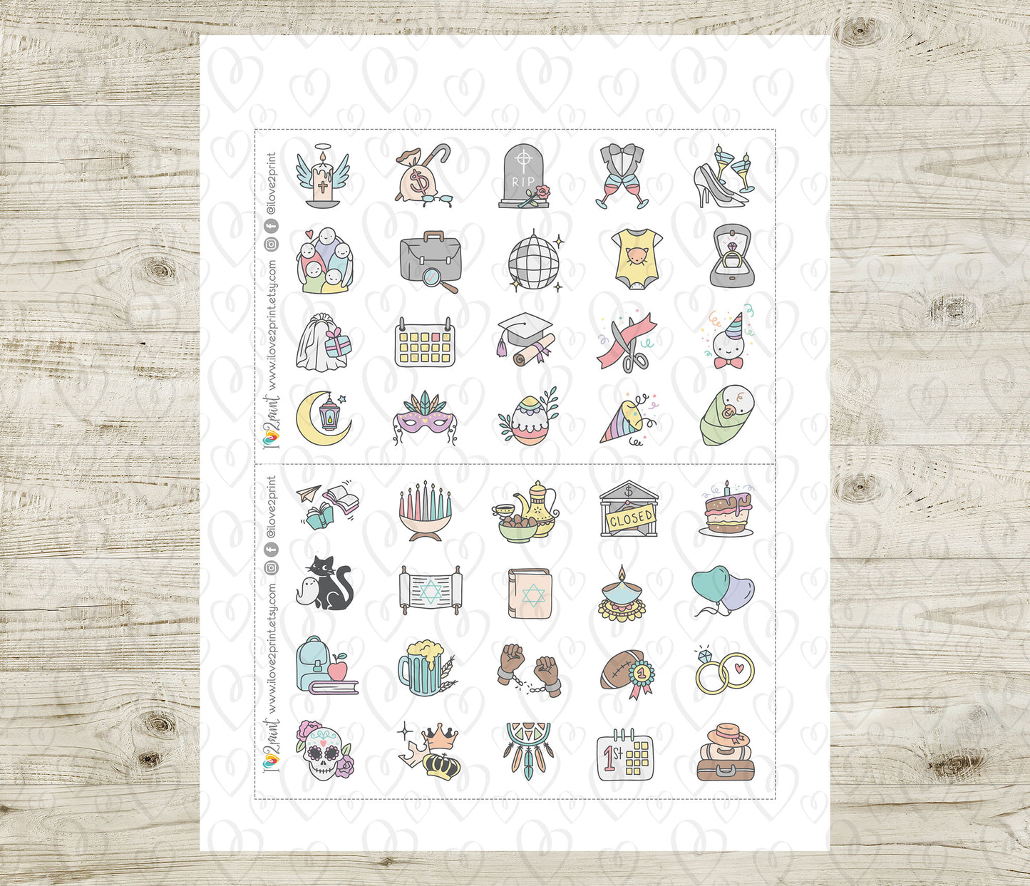 60 Holidays and Life Events Stickers – COLOR Printable Planner Icons - PDF & Cut Files