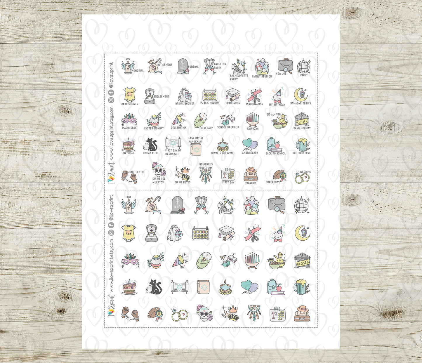 60 Holidays and Life Events Stickers – COLOR Printable Planner Icons - PDF & Cut Files