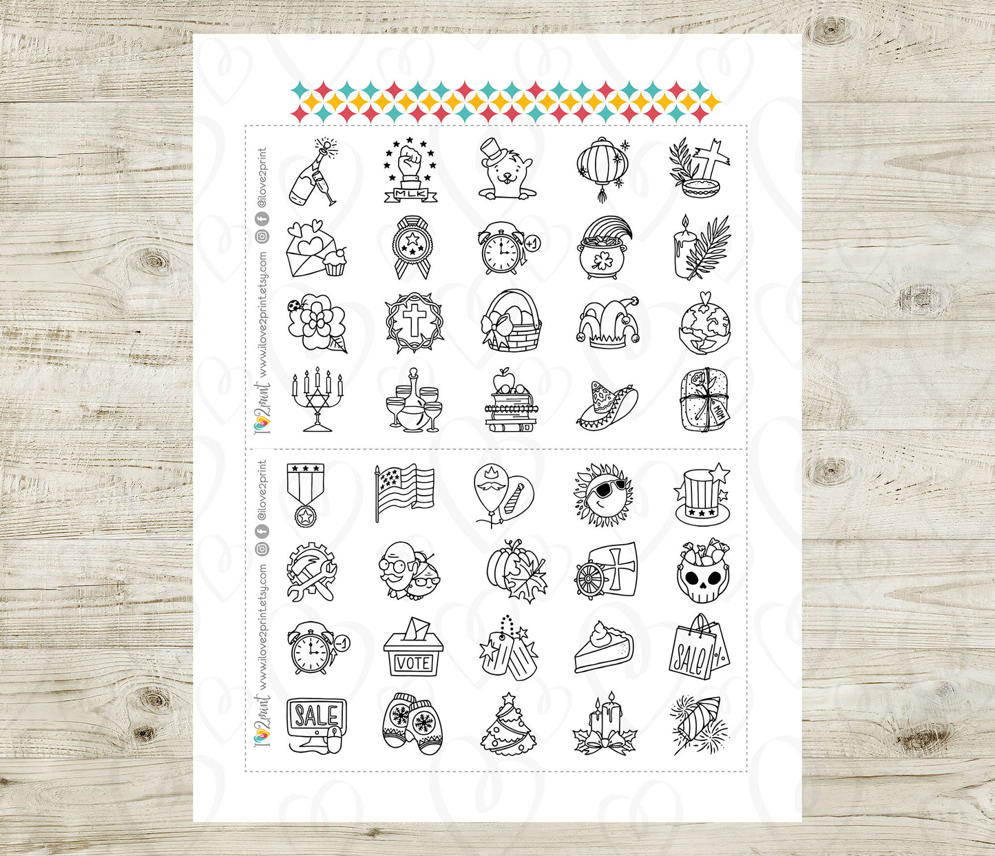 40 US Holidays Holidays Stickers – STAMP Printable Planner Icons - PDF & Cut Files