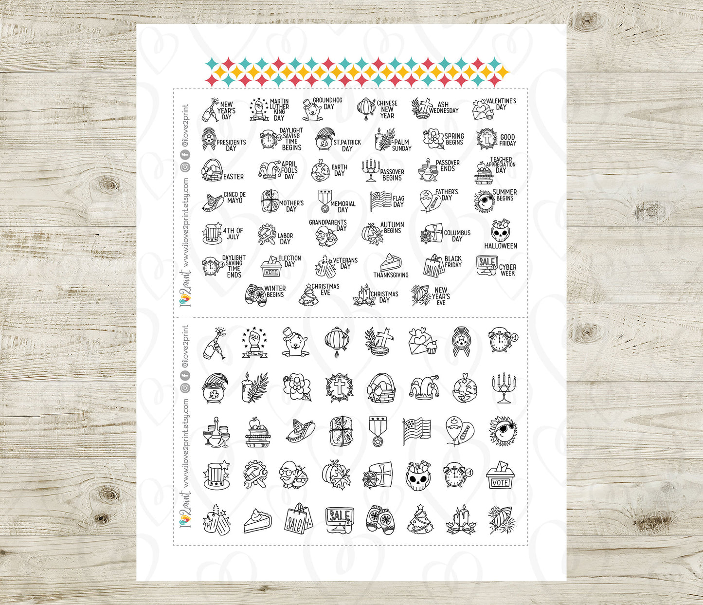 40 US Holidays Holidays Stickers – STAMP Printable Planner Icons - PDF & Cut Files