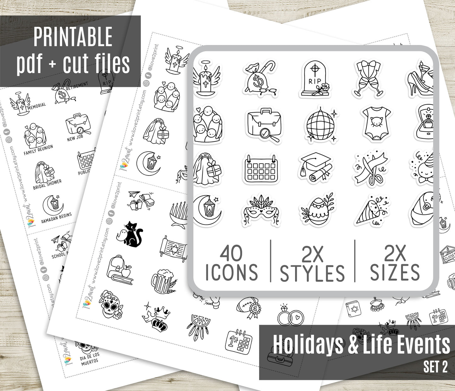60 Holidays and Life Events Stickers – STAMP Printable Planner Icons - PDF & Cut Files