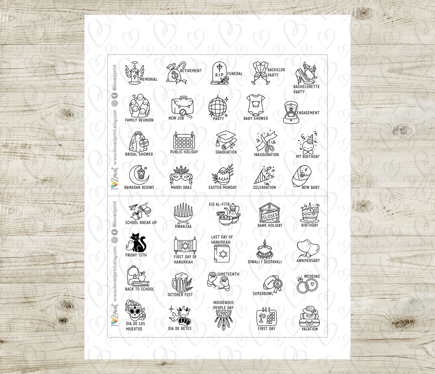 60 Holidays and Life Events Stickers – STAMP Printable Planner Icons - PDF & Cut Files