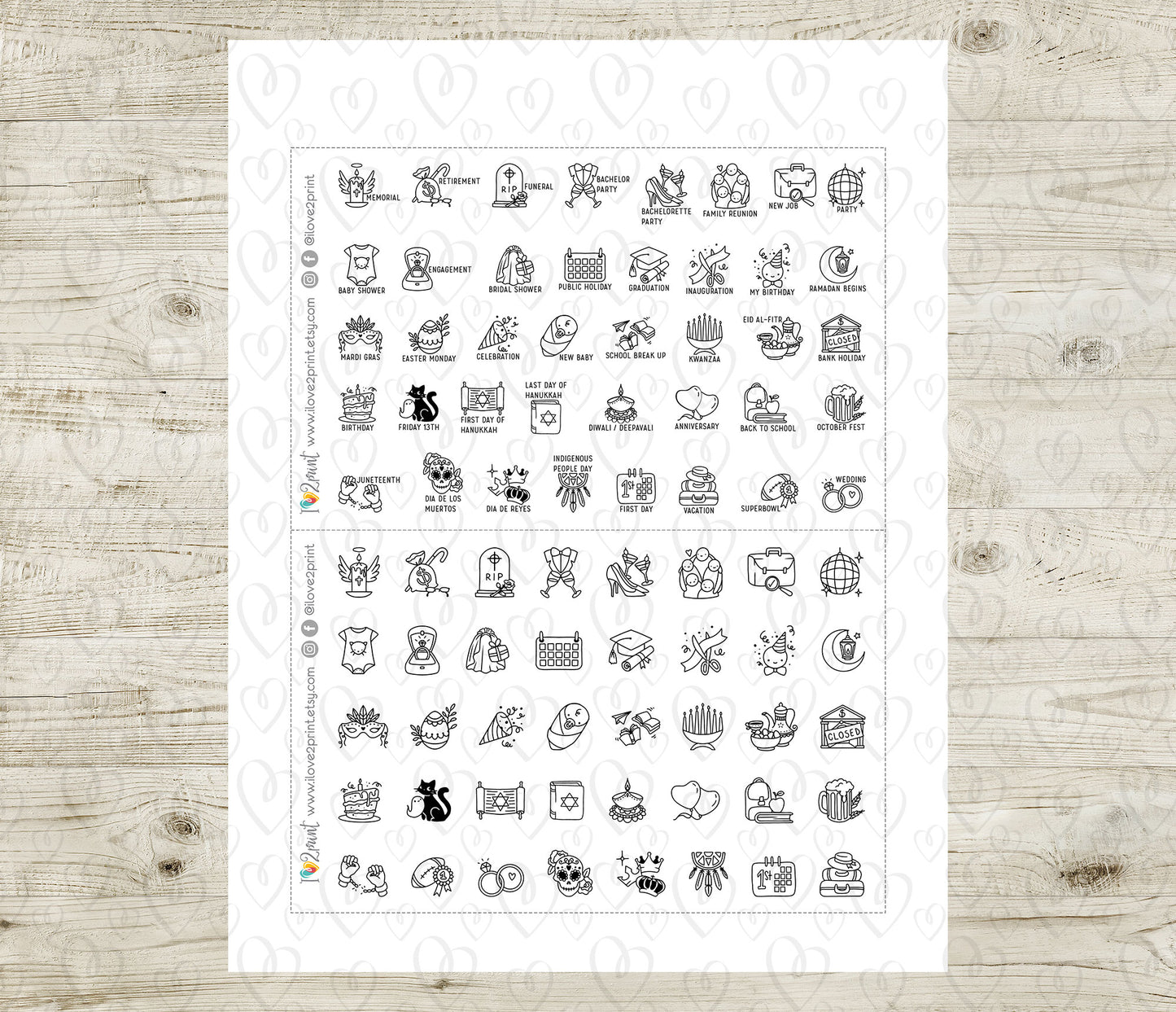 60 Holidays and Life Events Stickers – STAMP Printable Planner Icons - PDF & Cut Files