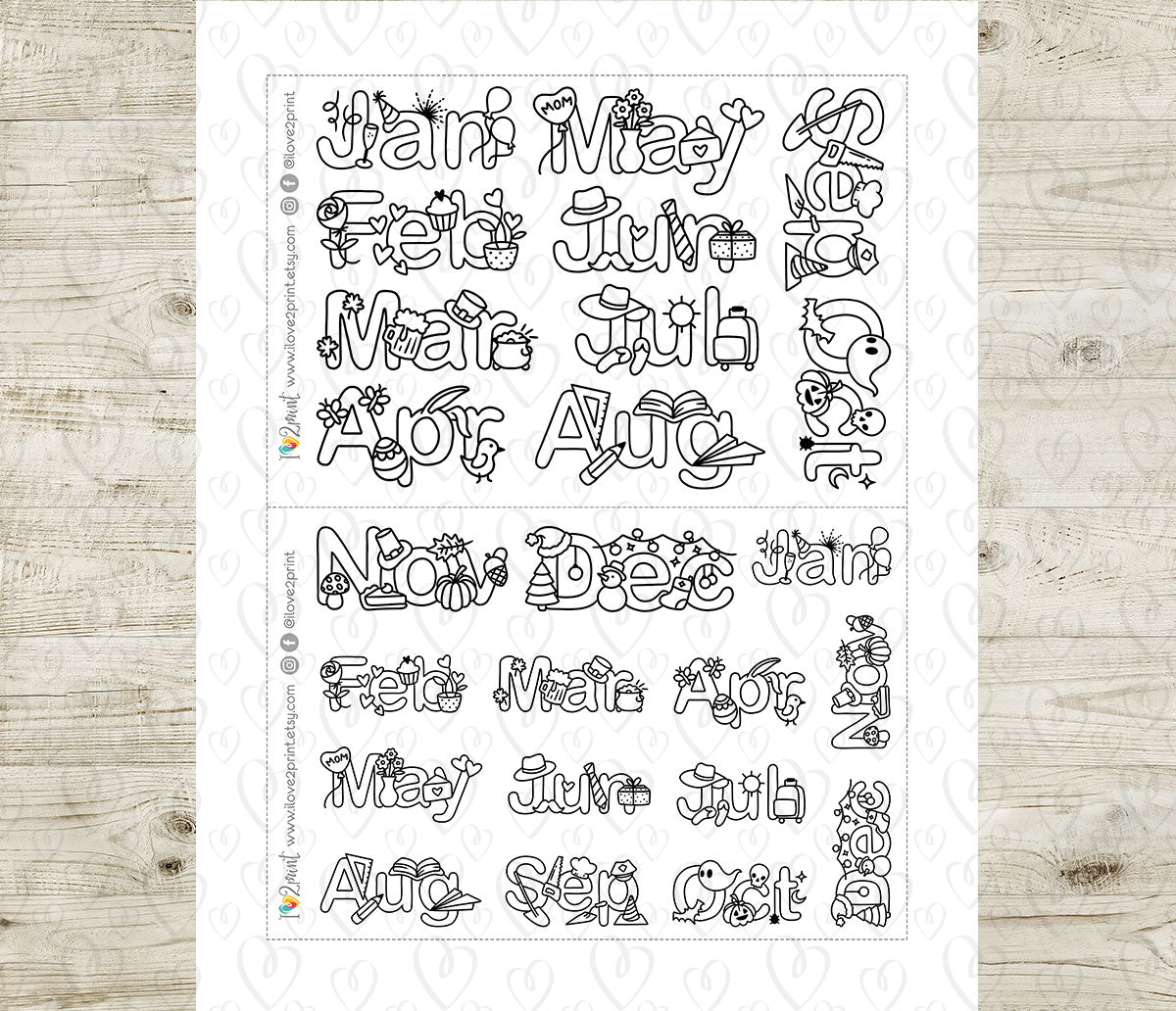 Month Decorated Headers - Printable Planner Stickers – Functional Set – Instant Download