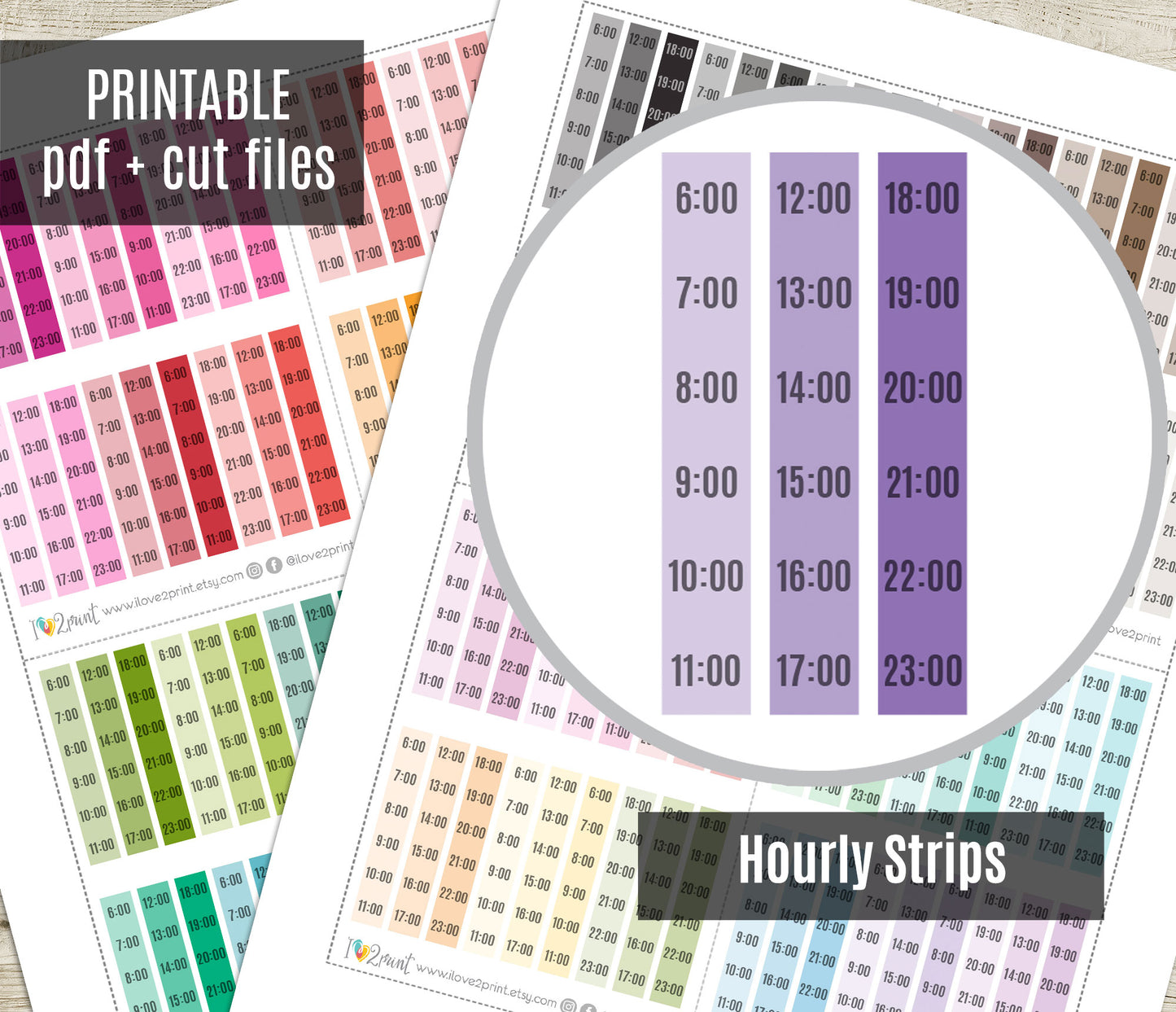 Hourly Strip Printable Planner Stickers – PDF & Cut Files