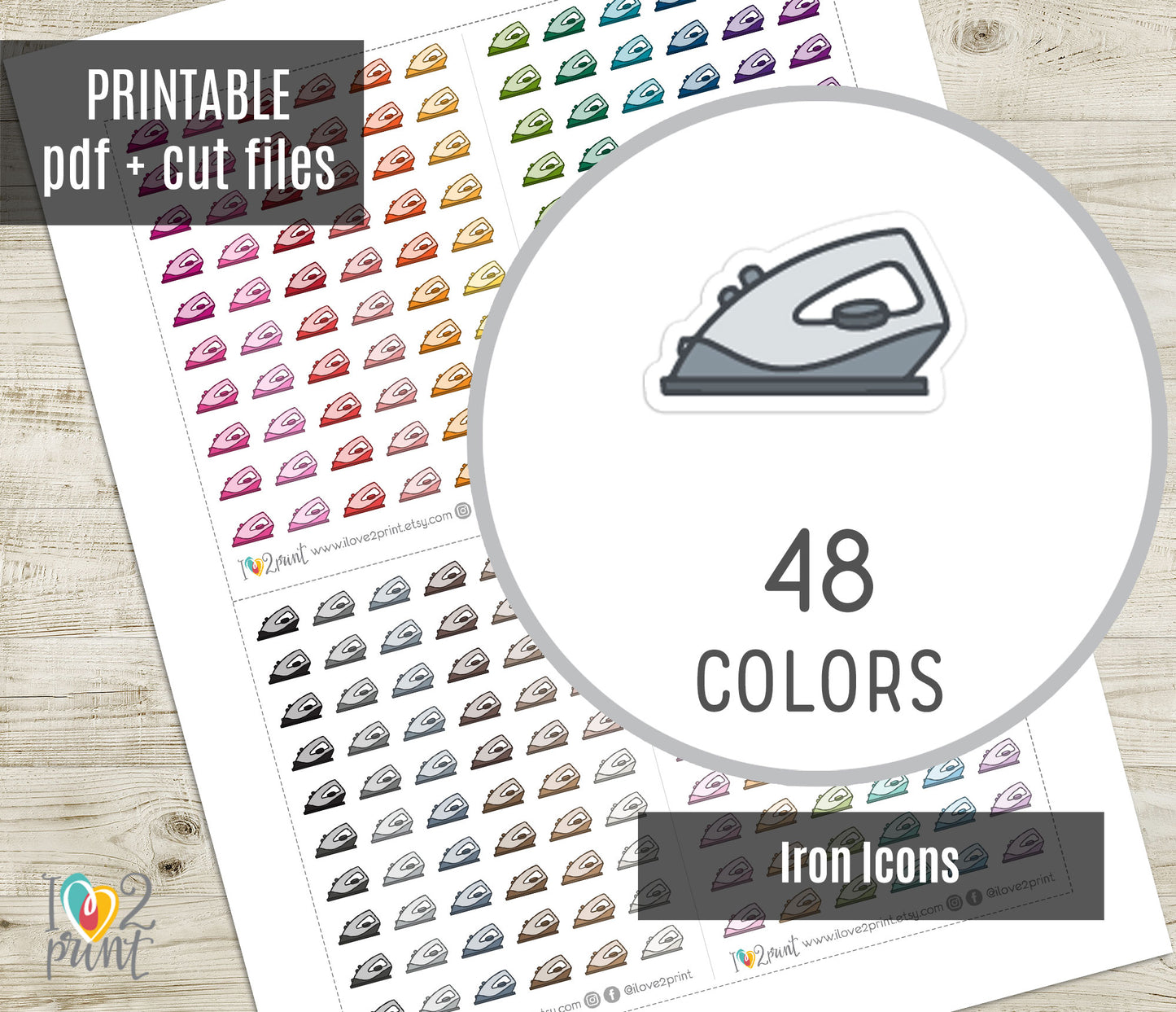 Iron Icon Stickers - Functional Printable Stickers - PDF & Cut Files