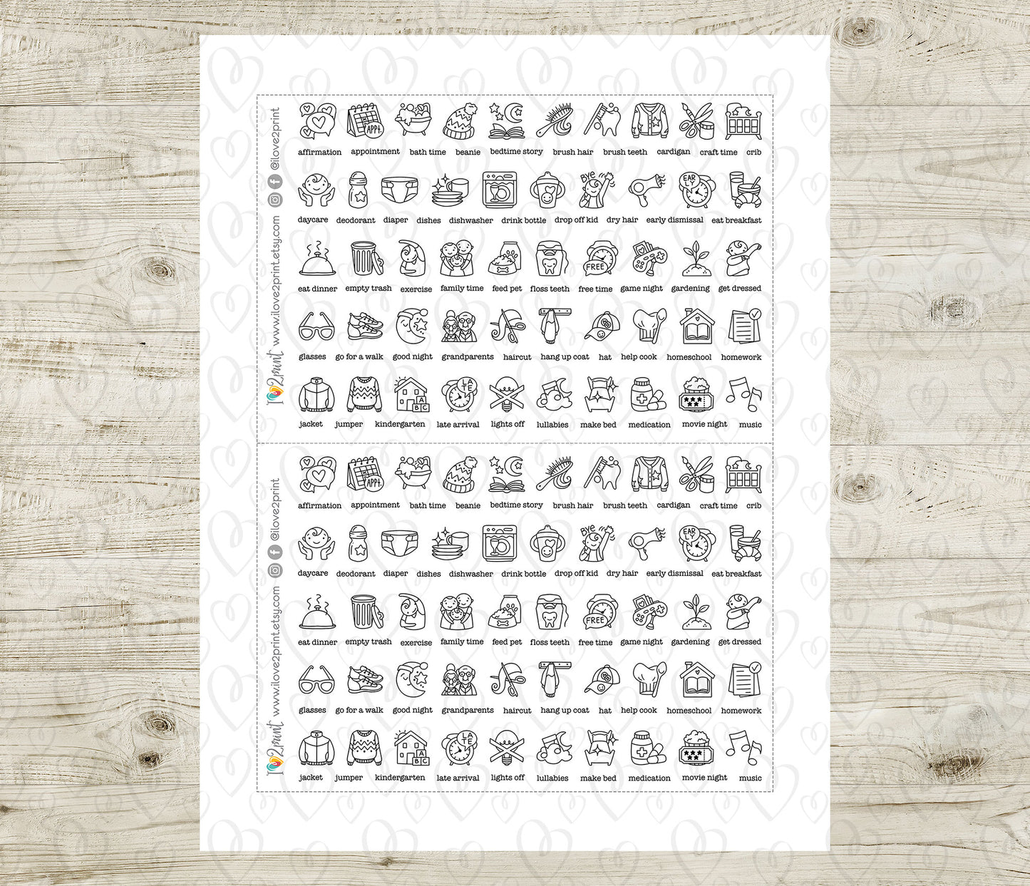50 Kids Routine Icons Stickers Set1 – Printable Planner Icons (PDF & Cut Files)