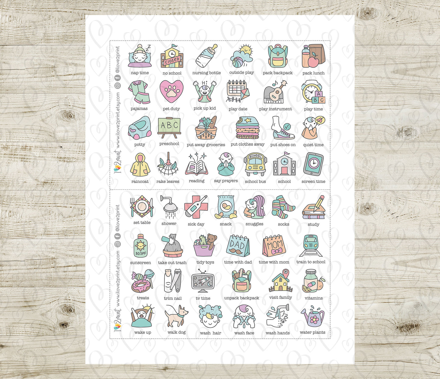 50 Kids Routine Icons Stickers Set2 – Printable Planner Icons (PDF & Cut Files)