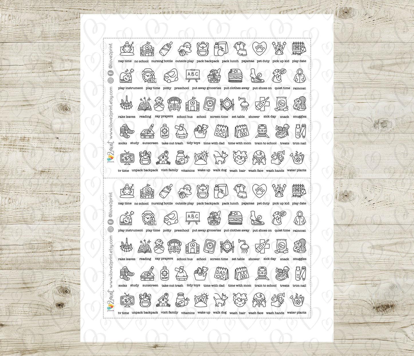 50 Kids Routine Icons Stickers Set2 – Printable Planner Icons (PDF & Cut Files)