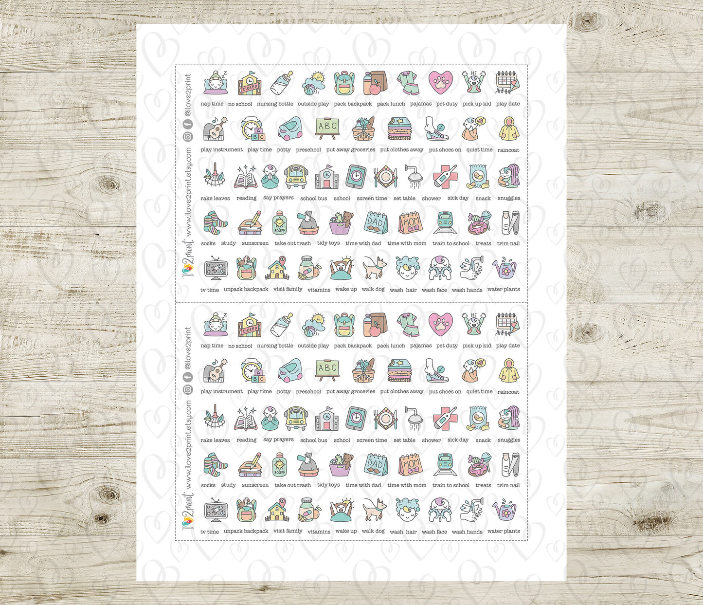 50 Kids Routine Icons Stickers Set2 – Printable Planner Icons (PDF & Cut Files)