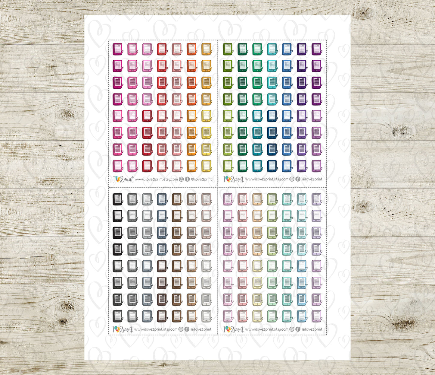 Kindle Book Icons Stickers - Functional Printable Stickers - PDF & Cut Files