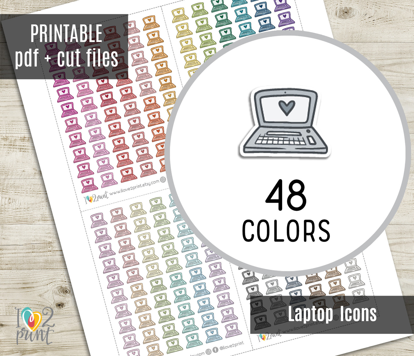 Laptop Icons Stickers - Functional Printable Stickers - PDF & Cut Files