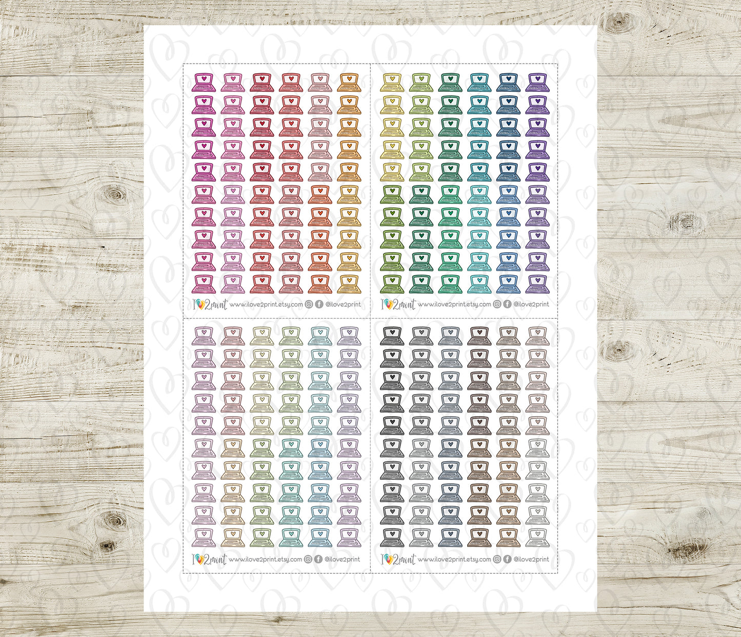 Laptop Icons Stickers - Functional Printable Stickers - PDF & Cut Files