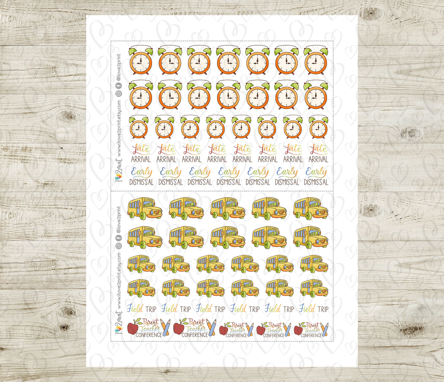 Elena School Set 1 – COLOR Printable Planner Stickers – No School, Field Trip, Parent-Teacher & More – PDF + Cut Files